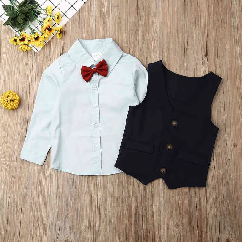 Citgeett Sonbahar 4 Parça Bebek Erkekler Kış Giysileri Erkekler Takım Üst Jeanpants Vest Jeans Bow Tie Kıyafetleri Yumuşak Bahar Seti J220711