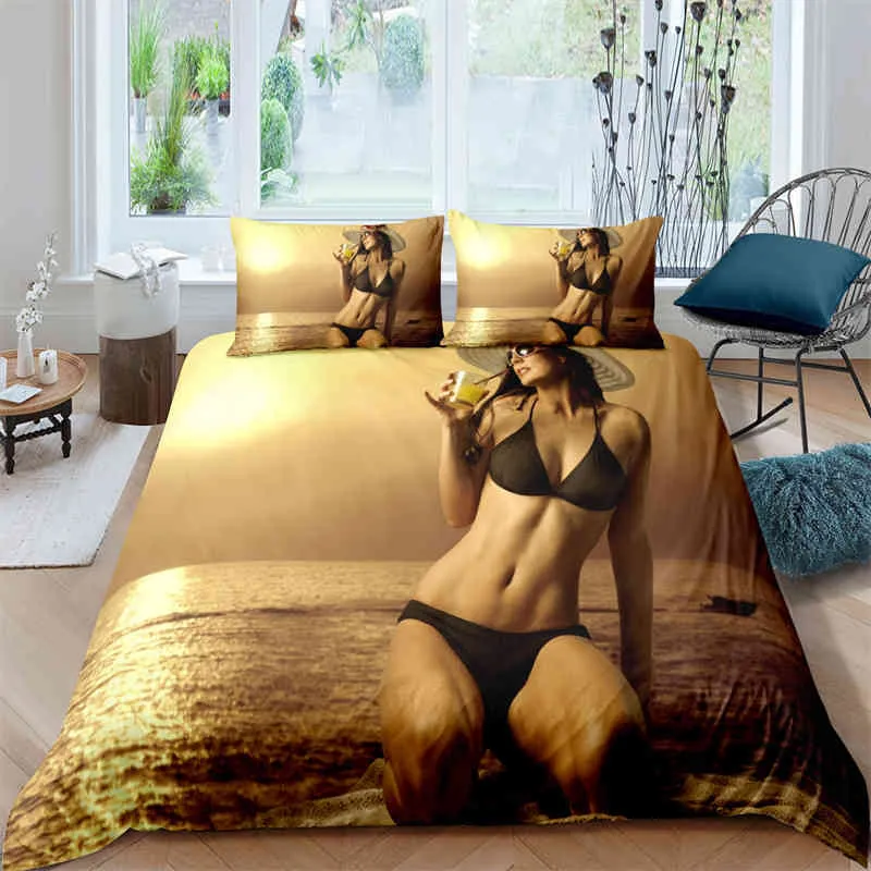 Sexy Buttocks Girl Bikini Bedding Set Soft Microfiber Quilt Cover Fashion Duvet and Pillowcases Decor Bedroom for Adults