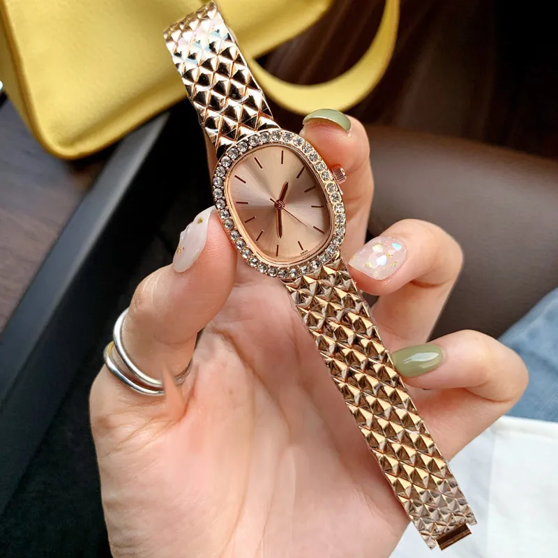 Montres de luxe pour femmes, montre-bracelet en or de marque supérieure, cadran ovale de 25mm, bracelet en acier inoxydable, pour femmes, noël, saint-valentin, Mot2602