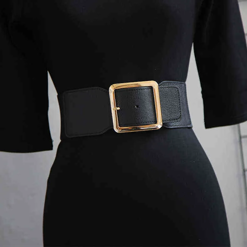 2022 Women039S Belt Coat Square Buckle Elastic Belt Crocodile Mönster Luxur Design Wide Stretch Belt2887403