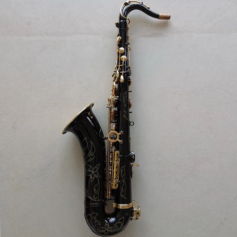 Black nickel gold B flat professional Tenor saxophone gold plated fine pattern engraving high quality tone jazz instrument