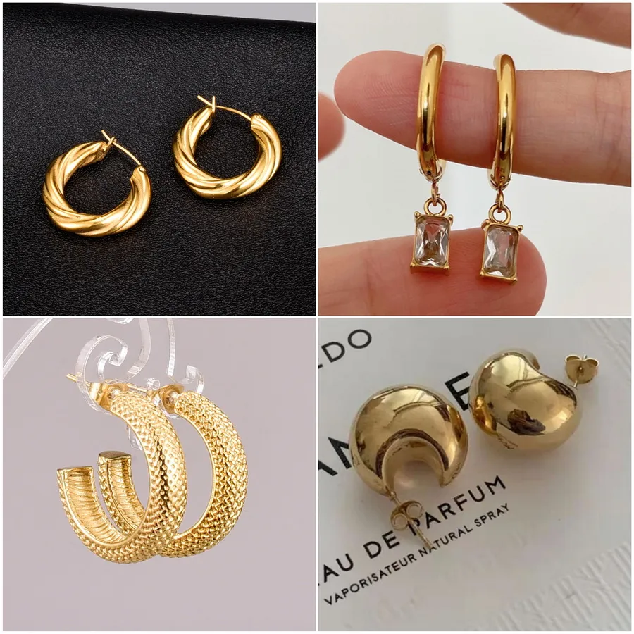 Projektant biżuterii Tytanium Uch Ear Huggie 18K Gold Gold B lśniące niekłasne kolczyki na kolczykach dla kobiet anty alergicznych
