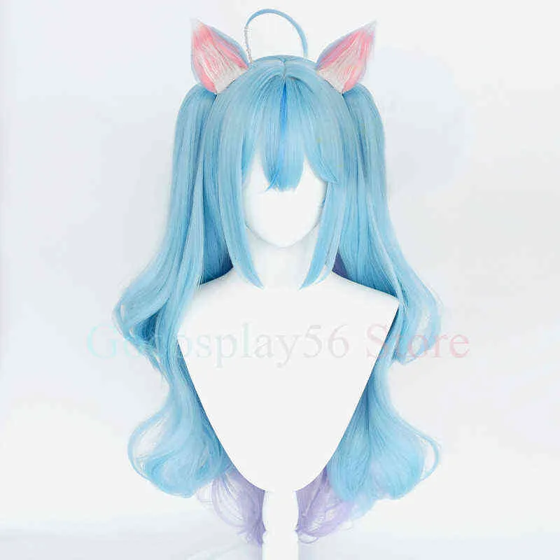 VTUBER Yukihana Lamy Wig Hololive Girls Cosplay Gradient Blue Długie Kręcone Faliste Pigtails Syntetyczna rola Włosów Odtwórz AA220317