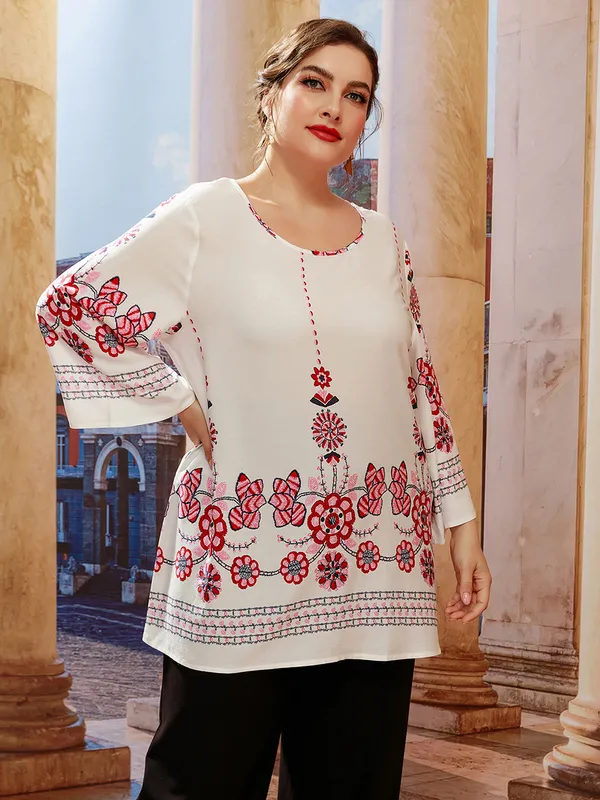 5XL grande taille Blouse chemise femmes été O cou à manches longues imprimé fleuri décontracté ample surdimensionné dames tunique hauts 220628