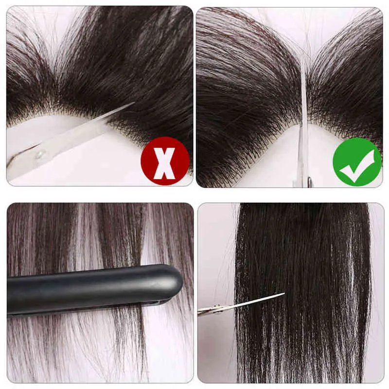 Män hår syntetiska främre toupee 100% mänsklig bit för V -stil peruk remy med tunn hudbas naturlig linje 0527