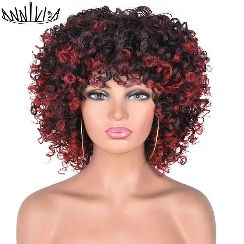 Short Hair Afro Kinky Curly Wigs With Bangs For Black Women Blonde Mixed Brown Synthetic Cosplay African Heat Resistant 220707