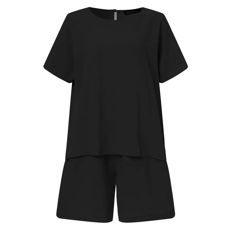 Zanzea Summer Casual Tracksuit Womens Shorts Suits Pakken korte mouw shirt Tops Losse mini shorts Tweede stuk bijpassende set Streetwear 220602