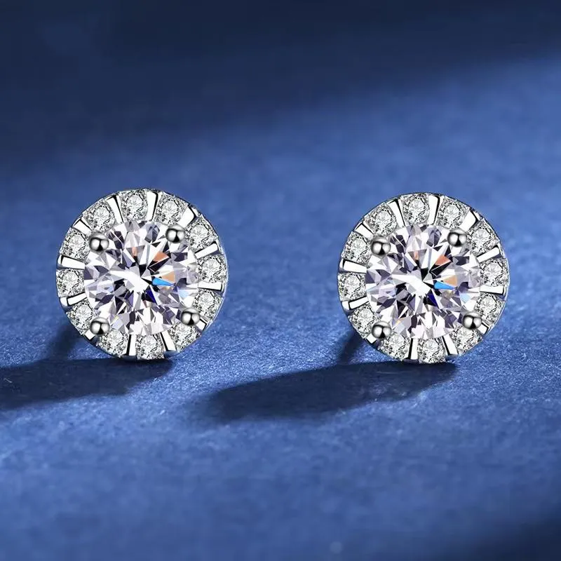 Stud Classic S925 Silver Round Moissanite Diamond Earrings Women Jewelry Plated White Gold 0 5ct 5mm Gift303R