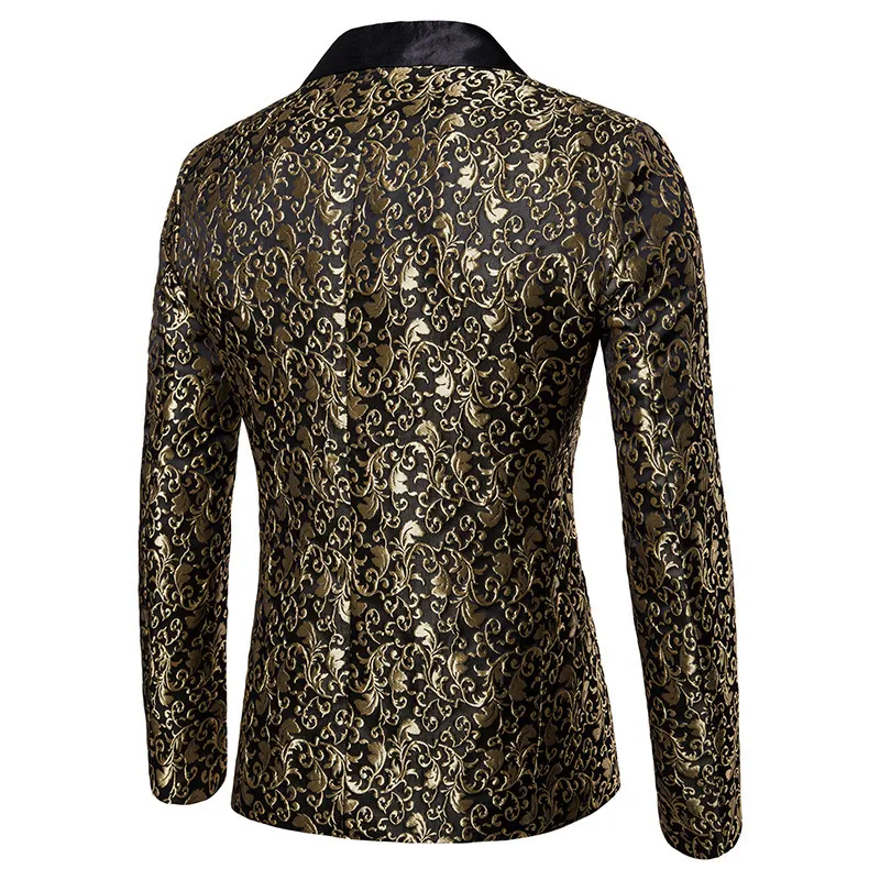 Gold Jacquard Bronzing Floral Blazer Men Brand Mens Patchwork One Button Blazer Jacket Party Stage Singer Costume Homme 220801