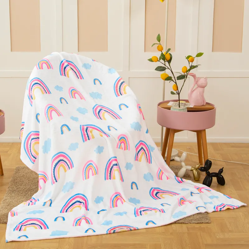 Cartoon Rainbow Flannel Blanket for Beds Soft Warm Nordic Throw Blanket Sofa Bed Knee Blankets Customize Baby Child Bedspread 220616