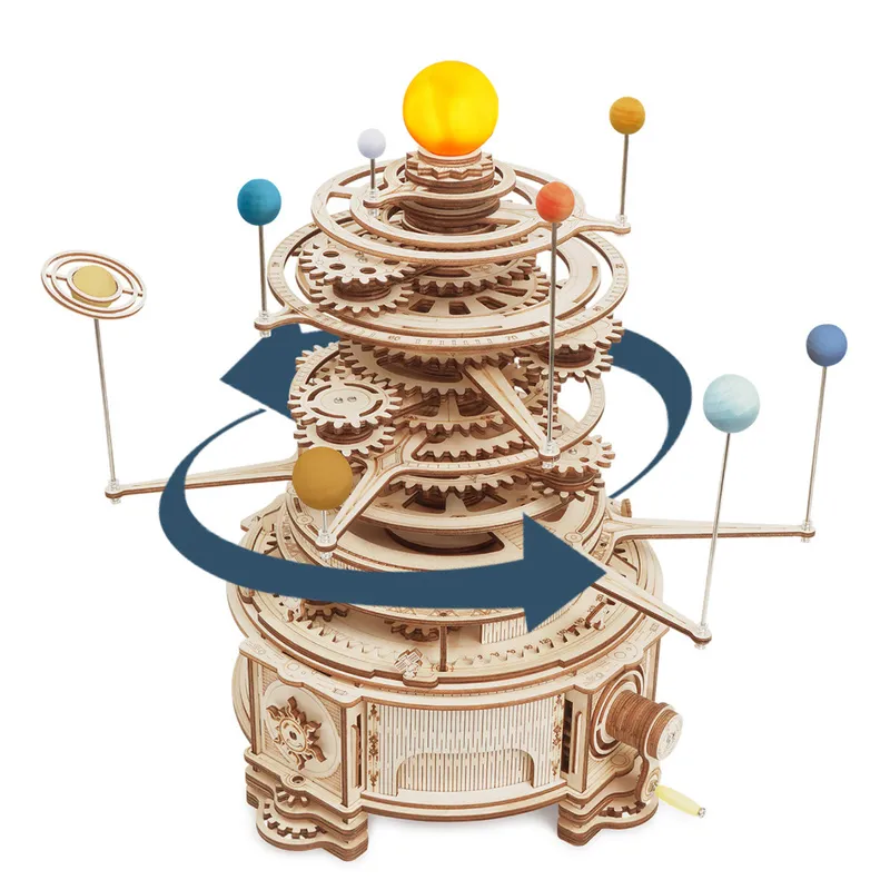 Robotime Rokr Mechanical Orrery 回転可能なDIY 3D木製パズルモデルビルディングブロックキットティーンのためのおもちゃギフト大人ST001 220715