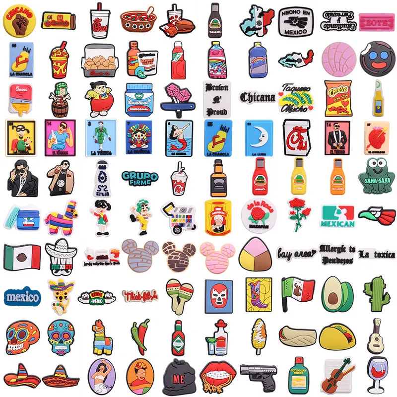 50 Mexican Icon Taco Food PVC Shoes Charms Croc Jibz Accessories Buckle Button Clog DIY Wristbands Kids Gift 220706