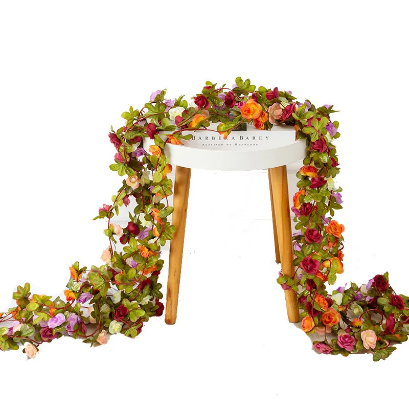 250cm 장미 인공 꽃 크리스마스 화환 웨딩 홈 룸 장식 스프링 가을 정원 아치 DIY 가짜 식물 포도 나무 220815
