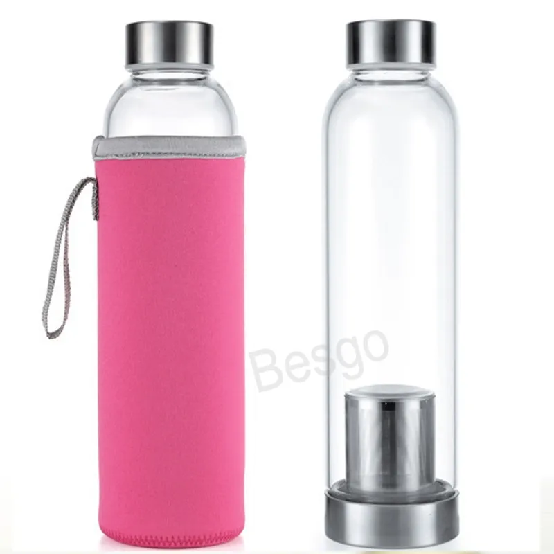 Sport Glass Cup Milk Outdoor Travel Portable Dranken Cups Water Mok met beschermende hoes en zeefstrainer aanpasbaar logo BH6393 TYJ