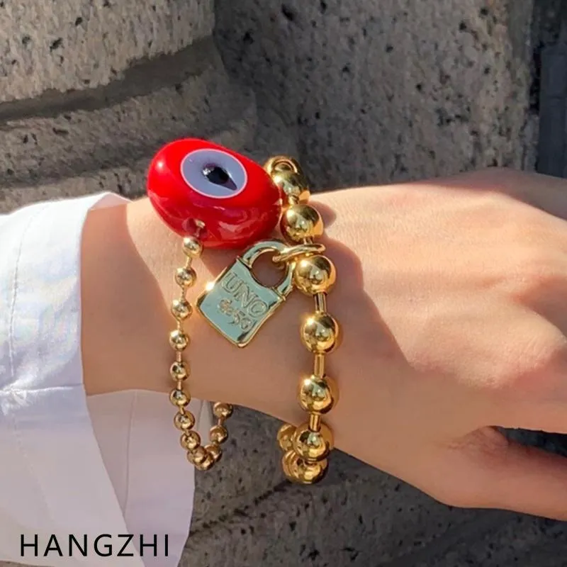 Brazalete de metal pulsera exagerada cerradura de oro colgante con cuentas tendencia de moda accesorios de joyería para mujeresBangle2416