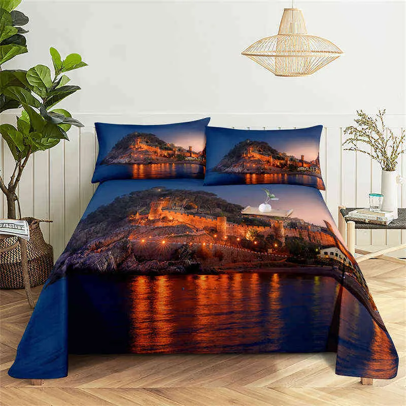 Paisagem Cenário de edredão Conjunto de impressão digital Sun Lake Consolador com estojo para adolescentes Conjunto de roupas de cama Rei em tamanho real L220711