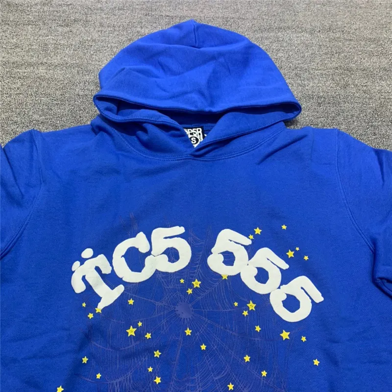 Blue Sp5der Young Thug 555555 Angel Hoodie Men Women Quality Unisex Spider Web Pattern Pullover Sweatshirts 220816