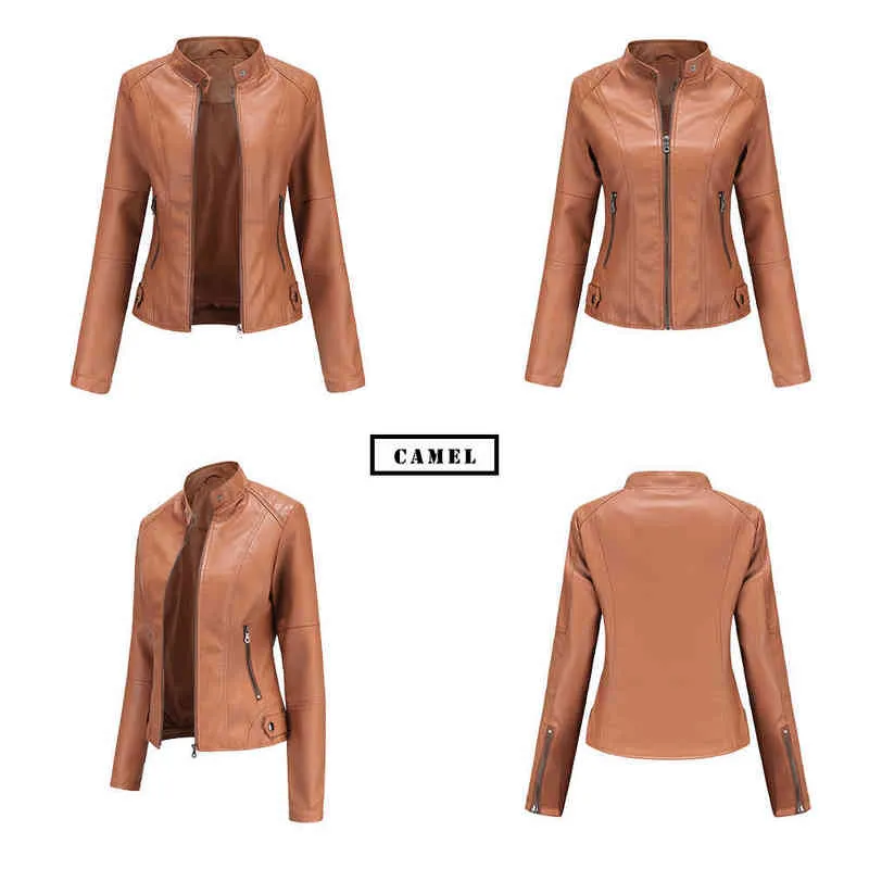 Veste en cuir Pu au printemps Femmes High Street Solid Slim Faxu Coat en cuir Elegant Moto Biker Jackets Female Extérieur L220728