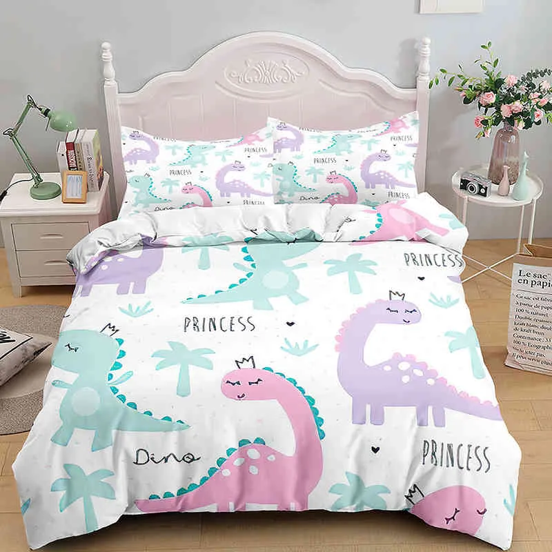 Home Textile 3D Digital Drukowanie Trzyczęściowy zestaw Piękny kreskówka dinozaur kołdrę