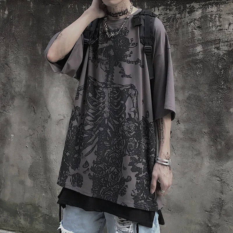 QWEEK Gothique Harajuku Crâne T-shirt Mode Coréenne Surdimensionné T-shirts À Manches Courtes Chemise Mall Goth Tops Grunge Alt Kpop Vêtements 220510