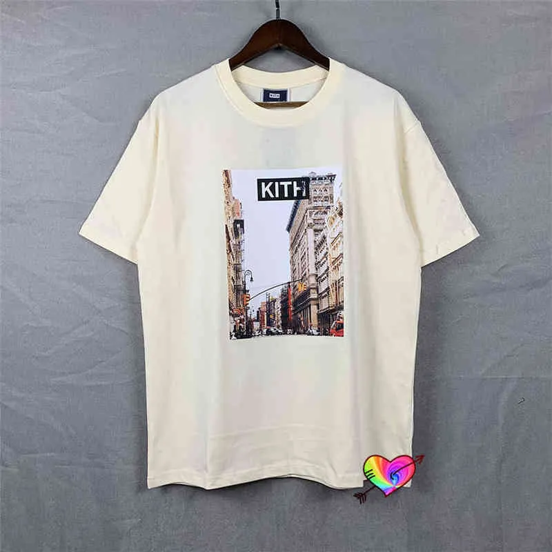 Camiseta KITH preta para homens e mulheres de alta qualidade com gráfico de área administrativa Kith T-shirt levemente oversize manga curta