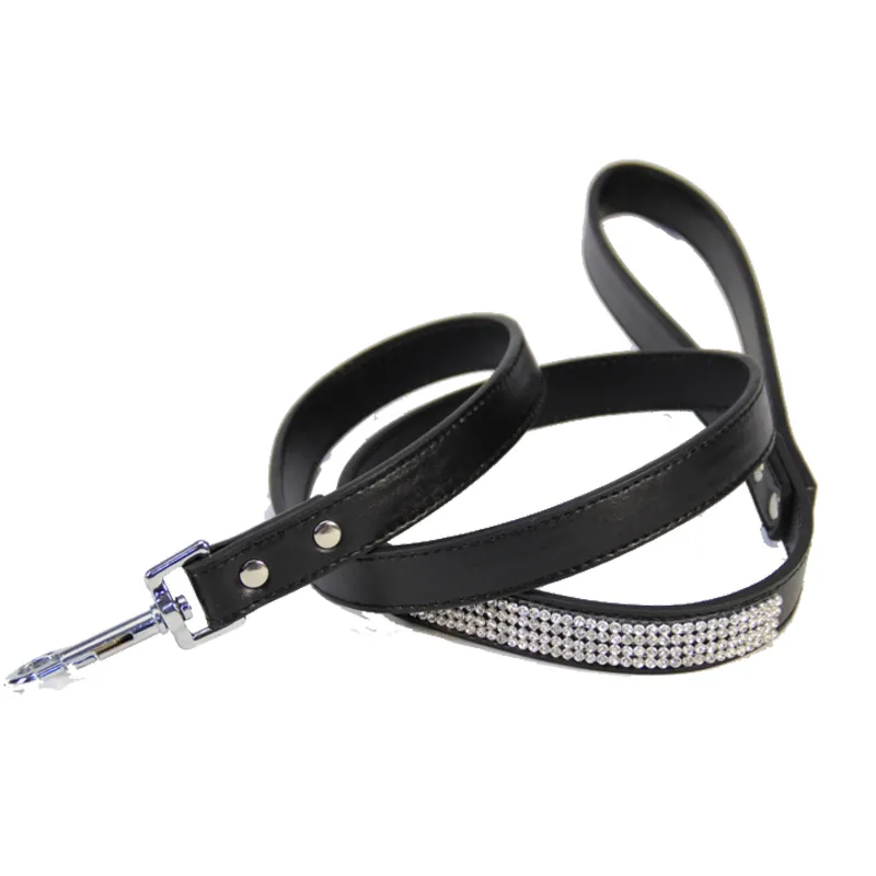 Fashion Diamante Pu Leather Dog Leash Bling Rhinestones Collar Pet Walking Leads Small Pet Puppy Dog Supplies Purple Pink 06225147810