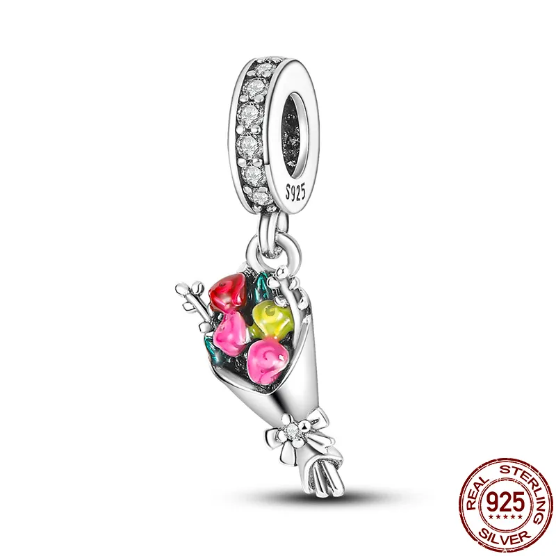 925 Gümüş Fit Charm 925 Bilezik Buket Çiçek Kelebek Mavi Uzay Seyahat Taklemleri Set Kolye DIY İnce Boncuklar Mücevher2638862