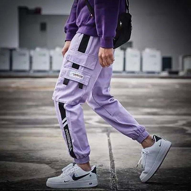 LACIBLE Harajuku Cargo pantalon hommes Streetwear hommes décontracté taille élastique Joggers pantalon Colorblock Hip Hop sarouel 220509