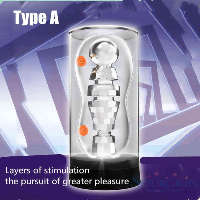 NXY Sex Men Masturbators Sourcion Male Cup Transparent Realistic Vagina Dual Channel Adult Toy for 0412