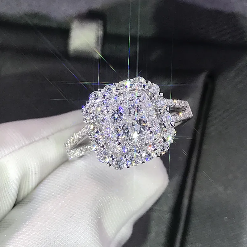 18K AU750 Białe złote kobiety pierścionek Diamonds 1 2 3 4 5 Karat Princess Square Wedding Party Anniversary Pierścień 2208168630978