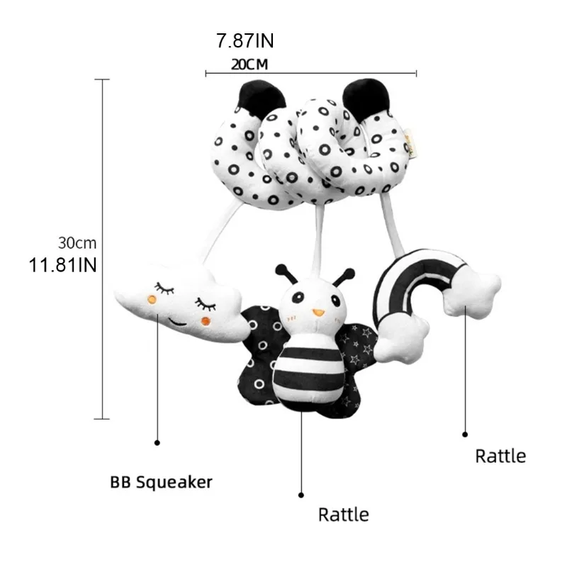 Soft Animal Bell Rattle for Baby Black White Eye Sensing Interactive Car Seat Toy Rattle Crib Squeaker Doll 220531