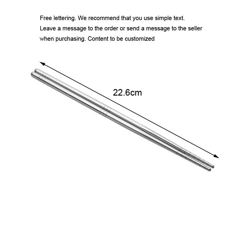22.5cm Lettering Custom Square Hollow Nonslip 304 Stainless Steel Metal Chopsticks 220621