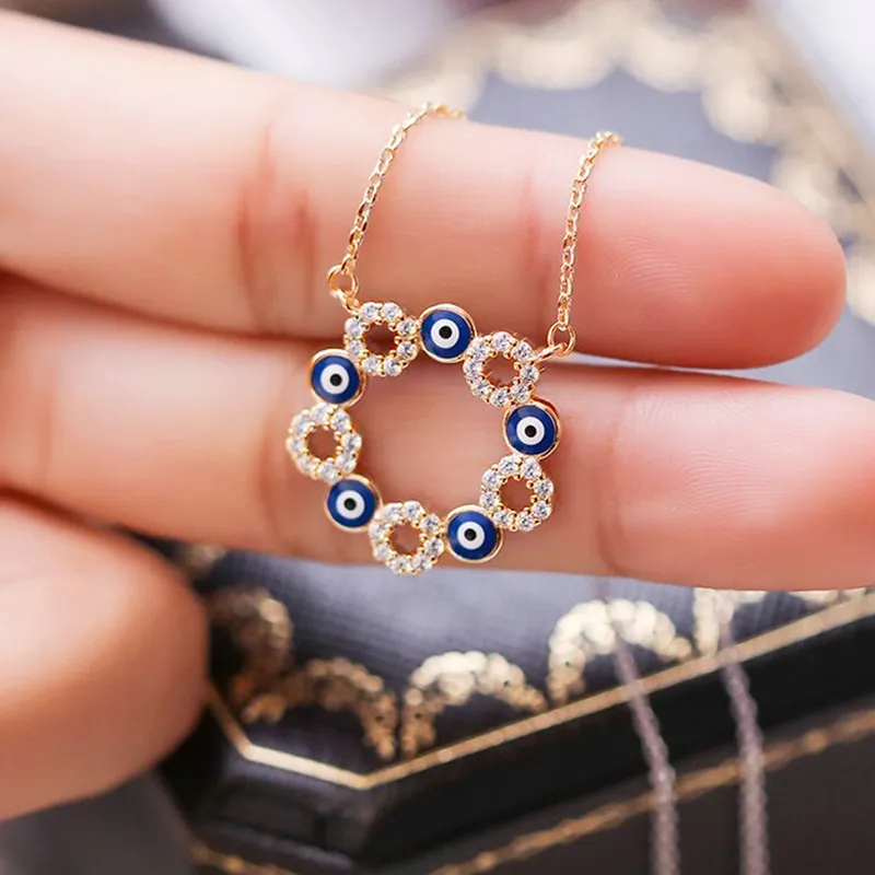 Charm Luck Turkey Blue Evil Eye Necklaces 금색 모조 다이아몬드 아이 초커 목걸이 패션 보석 선물