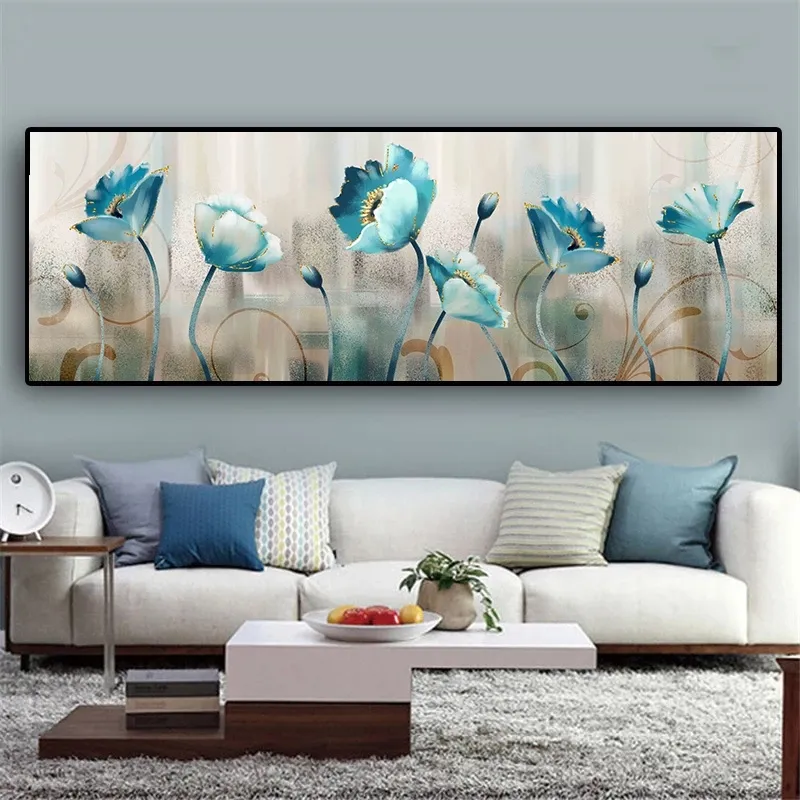 Fiori blu astratti dipinti su tela Cuadros poster e stampe immagini di arte della parete la decorazione domestica del soggiorno