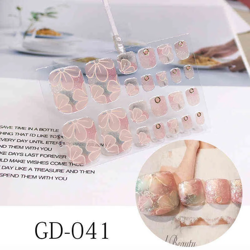 False Nails Toe Sticker Adhesive Toenail Art Polish Tips French Glitter Sequins Wraps Strips Easy to Wear Manicure for Women 0616