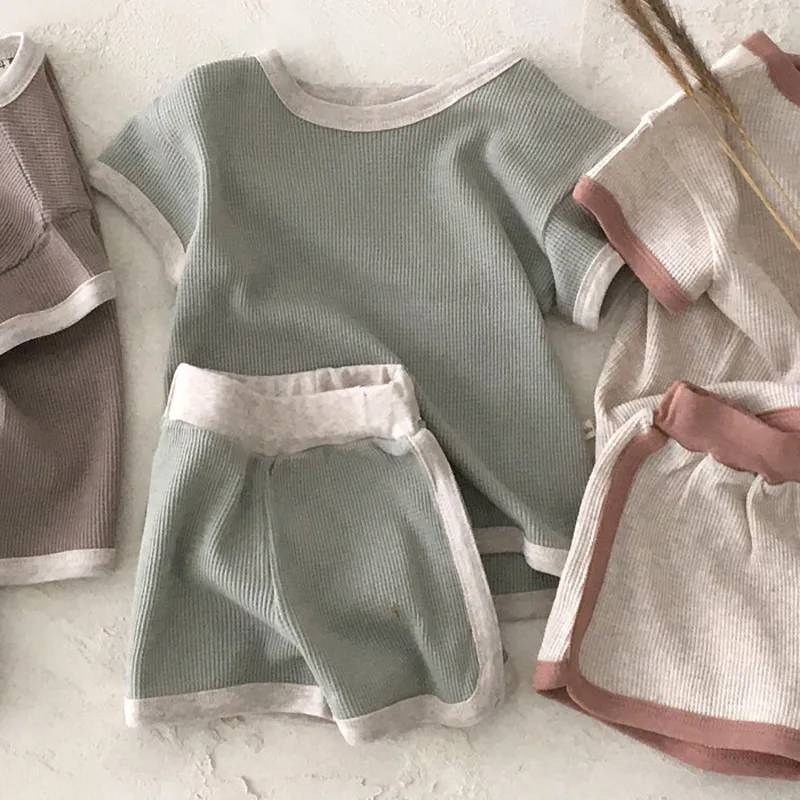 High Quality Short Sleeve Shorts Set Colorful Strip Soft Ribbing Cotton Infant Toddlers Clothing Baby Clothes Pajamas 220507