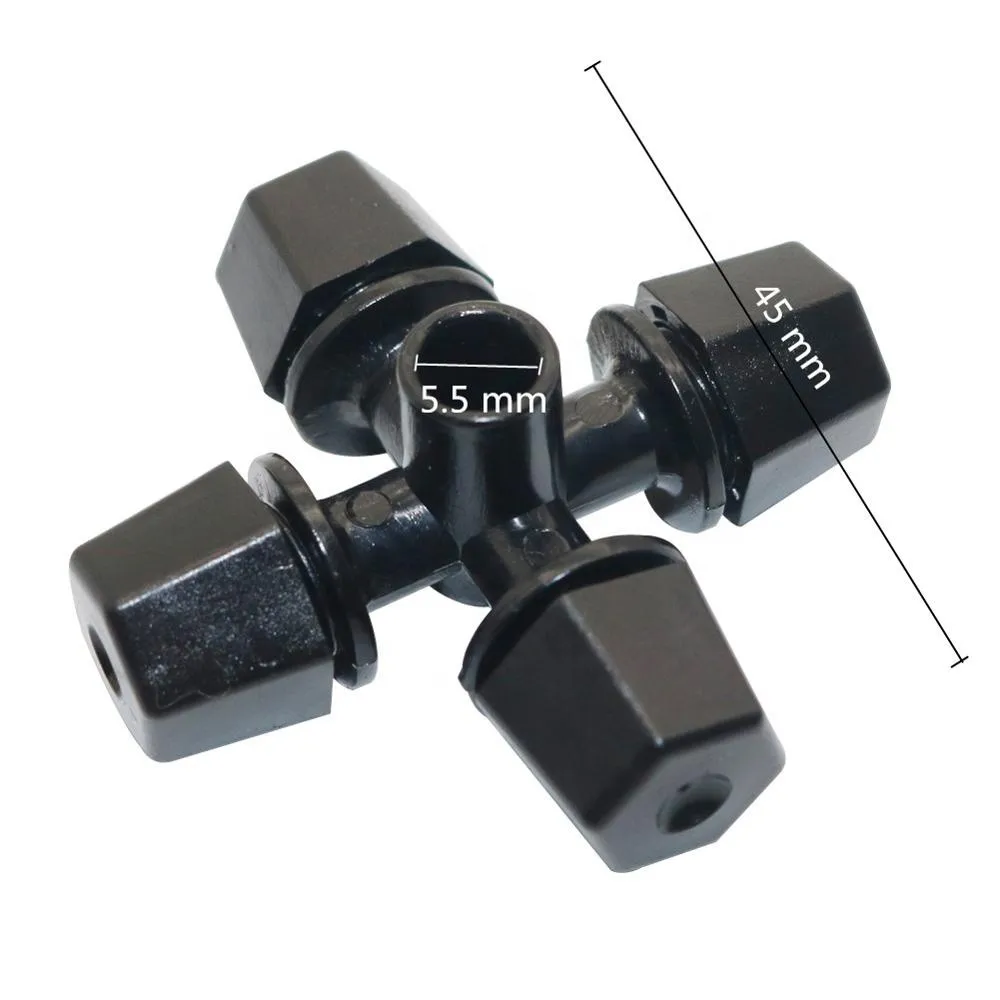 Tuin Kas Gazonirrigatie Plastic Kruis 6mm Verneveling Sprinkler Connector Interface Mist Adapter