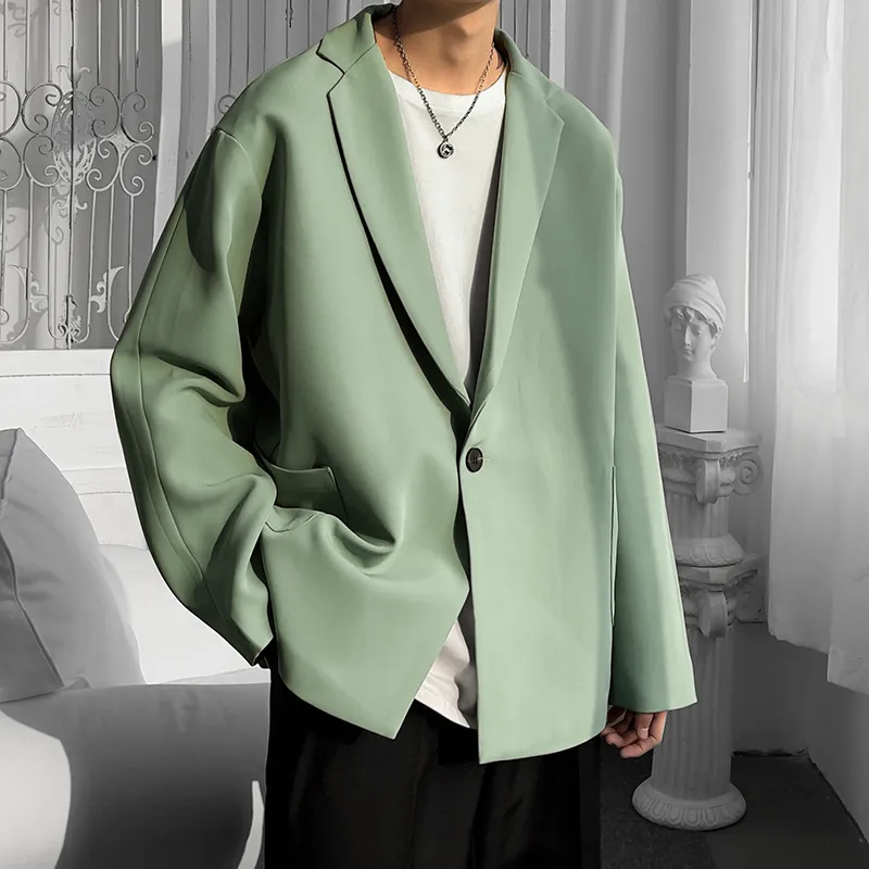 럭셔리 클래식 블랙 블루 카키 일본 스타일 남성 캐주얼 블레이저 가을 봄 패션 브랜드 느슨한 긴 양복 220409