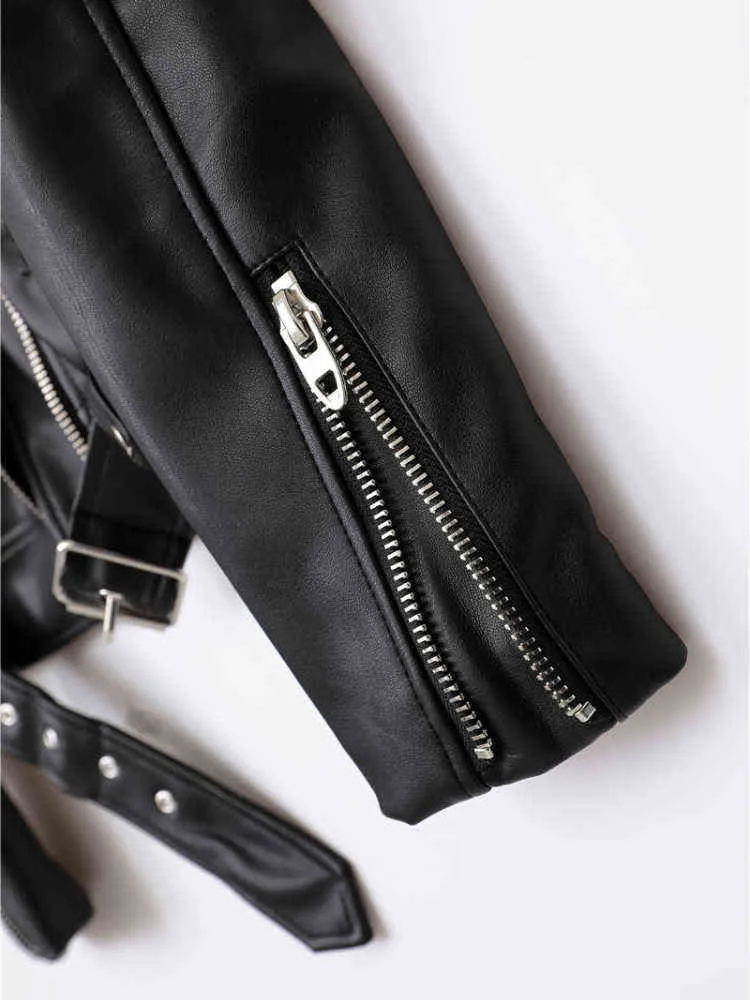 2022 Spring Autumn Motorcykeljacka Kvinnor Slim Lapel Zipper Faux Leather Jacket Woman Streetwear Punk PU Outwear With Belt L220801