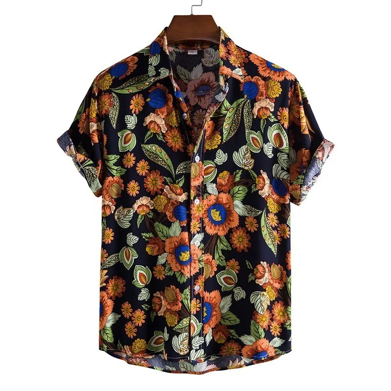 Camicia floreale hawaiana Aloha Uomo Estate manica corta Quick Dry Beach Wear Casual Button Down Abbigliamento le vacanze Chemise Homme 220527