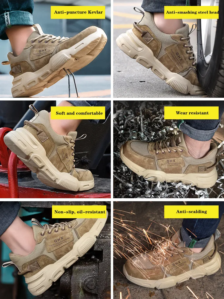 Bezpieczeństwo w pracy Mężczyźni stalowe palce przeciwzakręgowe niezniszczalne lekkie oddychające buty wkładki Sneakers 220728