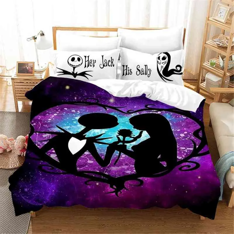 L'étrange Noël de monsieur Jack et Sally Lover, ensemble de housse de couette, literie double, thème Halloween, Queen Size, King Size