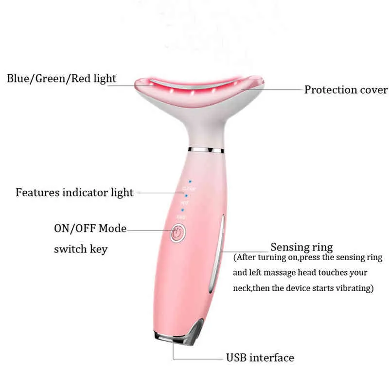 LED Photon Therapy Neck Face Lifting Tool Massage Vibration Skin Tighten Reduce Double Chin Anti-Wrinkle Remove Device 220512