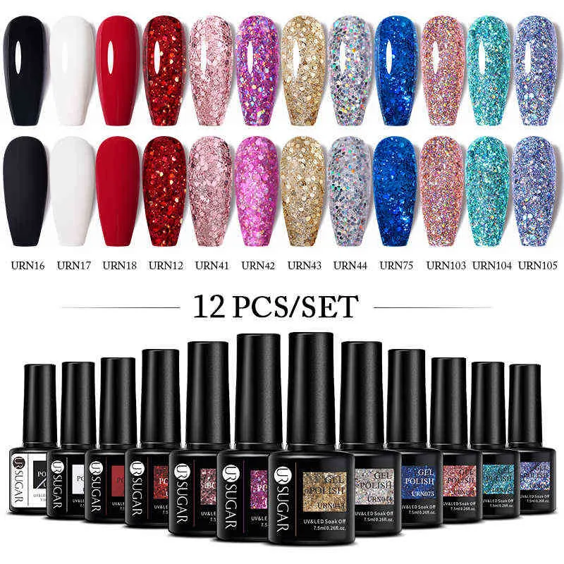 NXY Nail Gel 10 12 pièces ensemble de vernis Kit d'art noël rouge paillettes Semi Permanent tremper vernis Uv manucure 0328