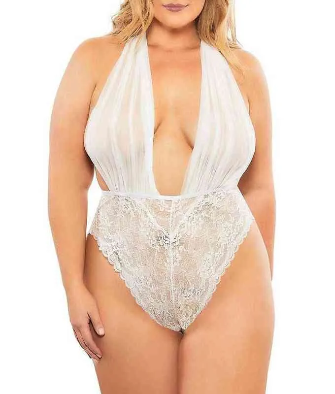 Nxy Sexy Underwear Plus Size Women Mesh See-through Underwear Babydoll Lingerie Sexy Woman Erotic Porn Bodysuit See Through Slutty Clothes 220509