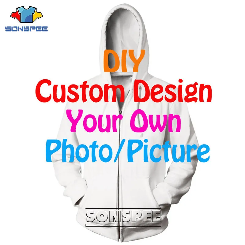 SONSPEE 3D PRINT DIYカスタムデザインドロップシップ独自の写真印刷されたスウェットシャツ女性男性Sカジュアルストリートウェアヒップホップパーカートップ220704