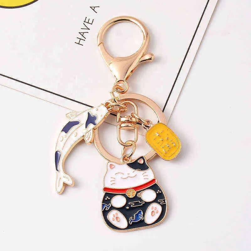 2021 Japan Anime Lucky Cat Fortune Schlüsselbund Schlüsselanhänger Auto für Frauen Tasche Pendent AA220318