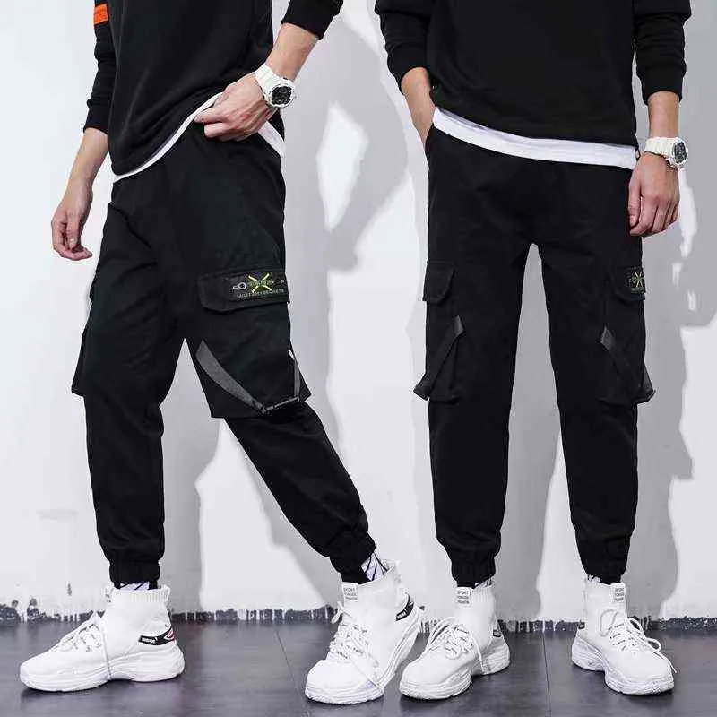 Calças de carga masculina Kpop Streetwear Cartas reflexivas Joggers homens calças calças de harém casual mass roupas de cintura elástica de calça g220507