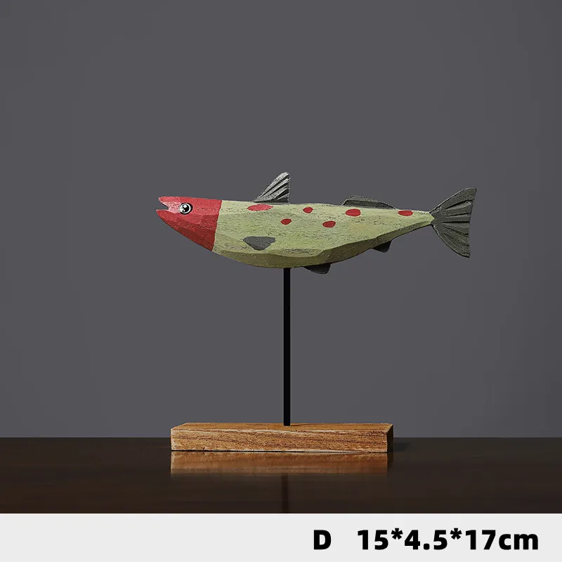 Nórdic Wood Fish Sculpture Animal Artístico Sala de Estar Escritório Home Decoração Handmade Artesanato Presente 220329