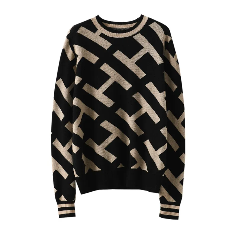 Pullover feminino elegante Fallwinter 100 Sweater de l￣ de manga longa casual lideies tops de letra de pesco￧o da tripula￧￣o do lado da tripula￧￣o 220816